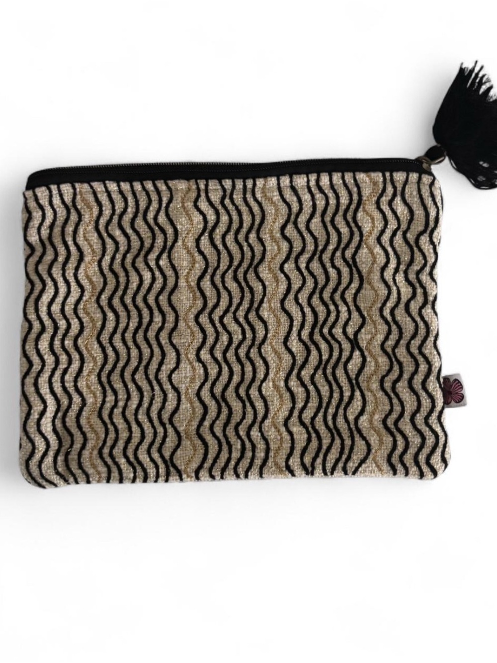 Gold & Black Wave Pattern Zip Pouch